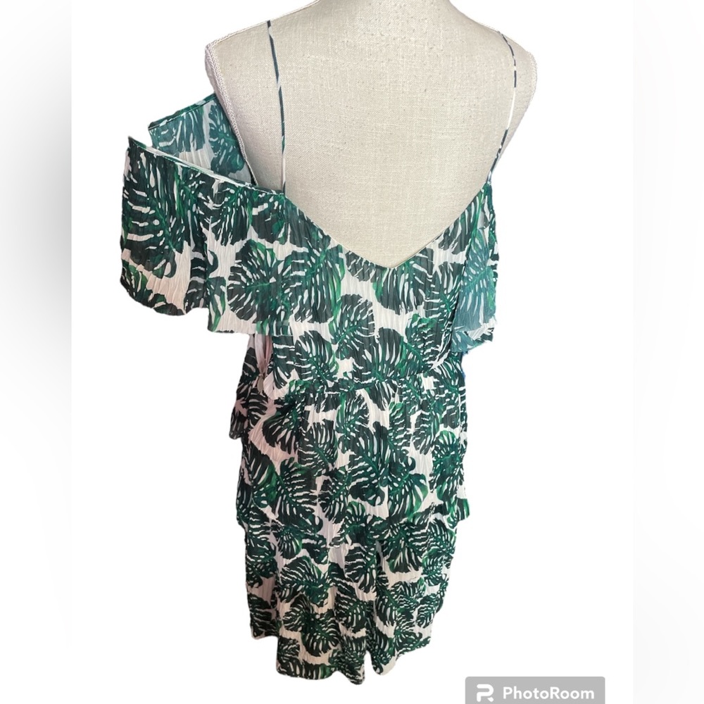 Banana Republic Limited Edition Tropical Leaf Layered Cold Shoulder MIDI Dress - Picture 4 of 9